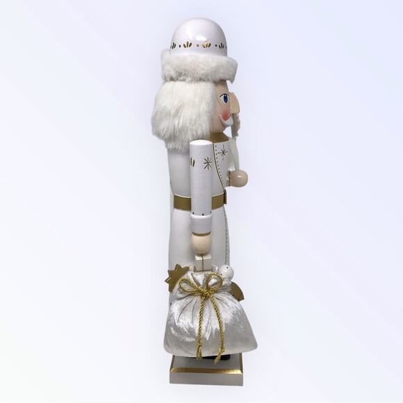 Christmas Nutcracker 15" Wood Hand Painted Figure Traditional White & Gold - Picture 4 of 8